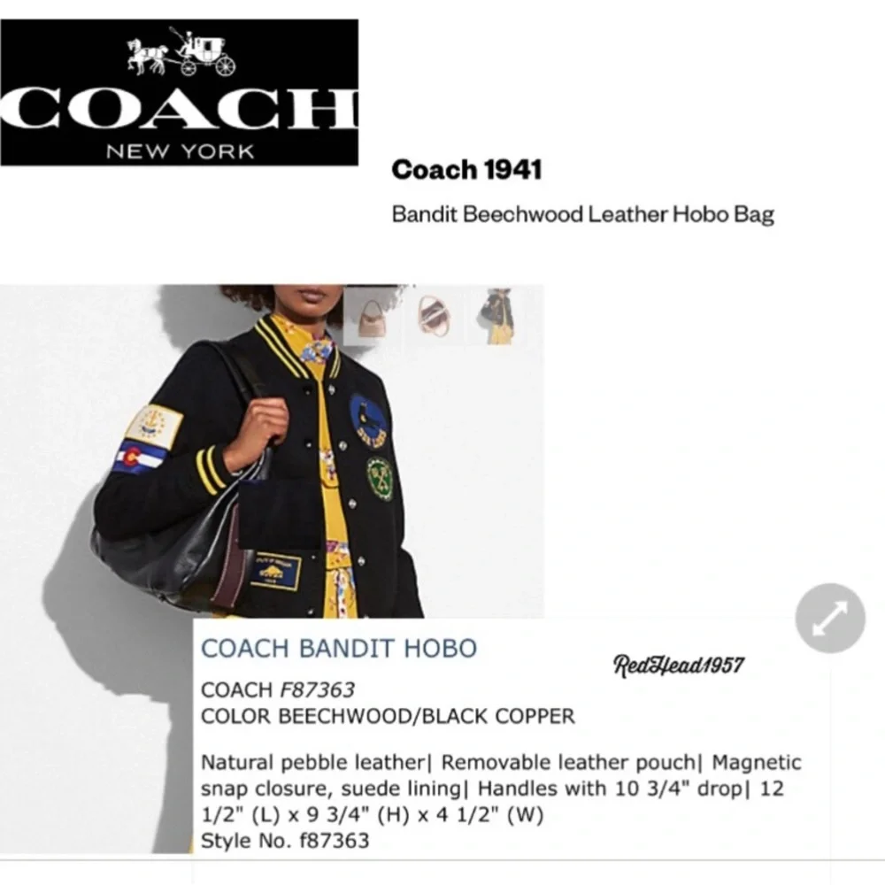 Coach 1941 Legacy Glovetanned Leather Bandit Beechwood HoBo Shoulder bag π₯°β₯οΈ π - Picture 2 of 9